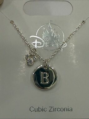 Disney Silver Tone 'B' Initial Necklace with Crystal Mickey Accent
